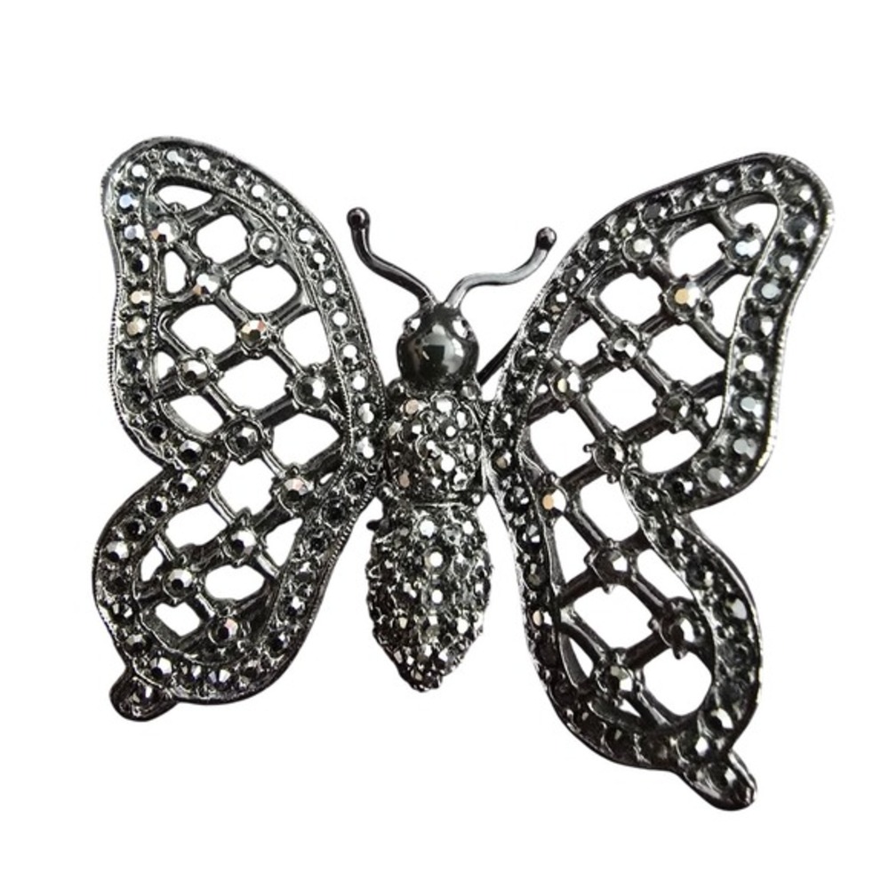 Swarovski Gunmetal Black‎ Crystal Butterfly Brooch Pin Statement Insect Jewelry